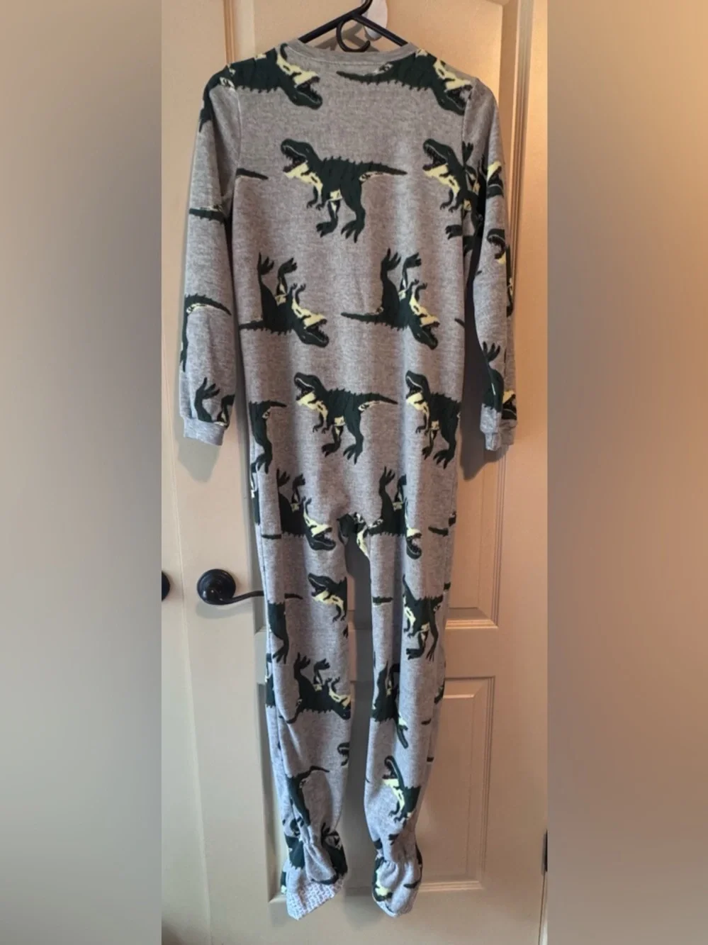 Carter's Grey Footed One-Piece Pajamas with Green and Yellow Dinosaurs